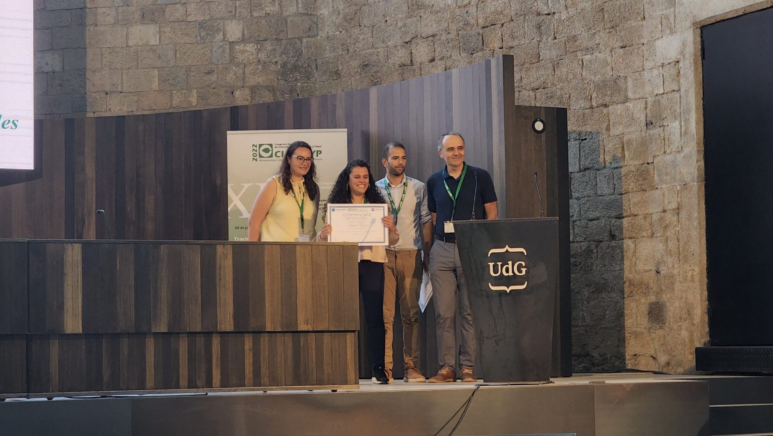 Naycari Forfora is recognized on stage - Naycari Forbore Attends Iberoamerican Cellulose Conference in Spain - Forest Biomaterials NC State University