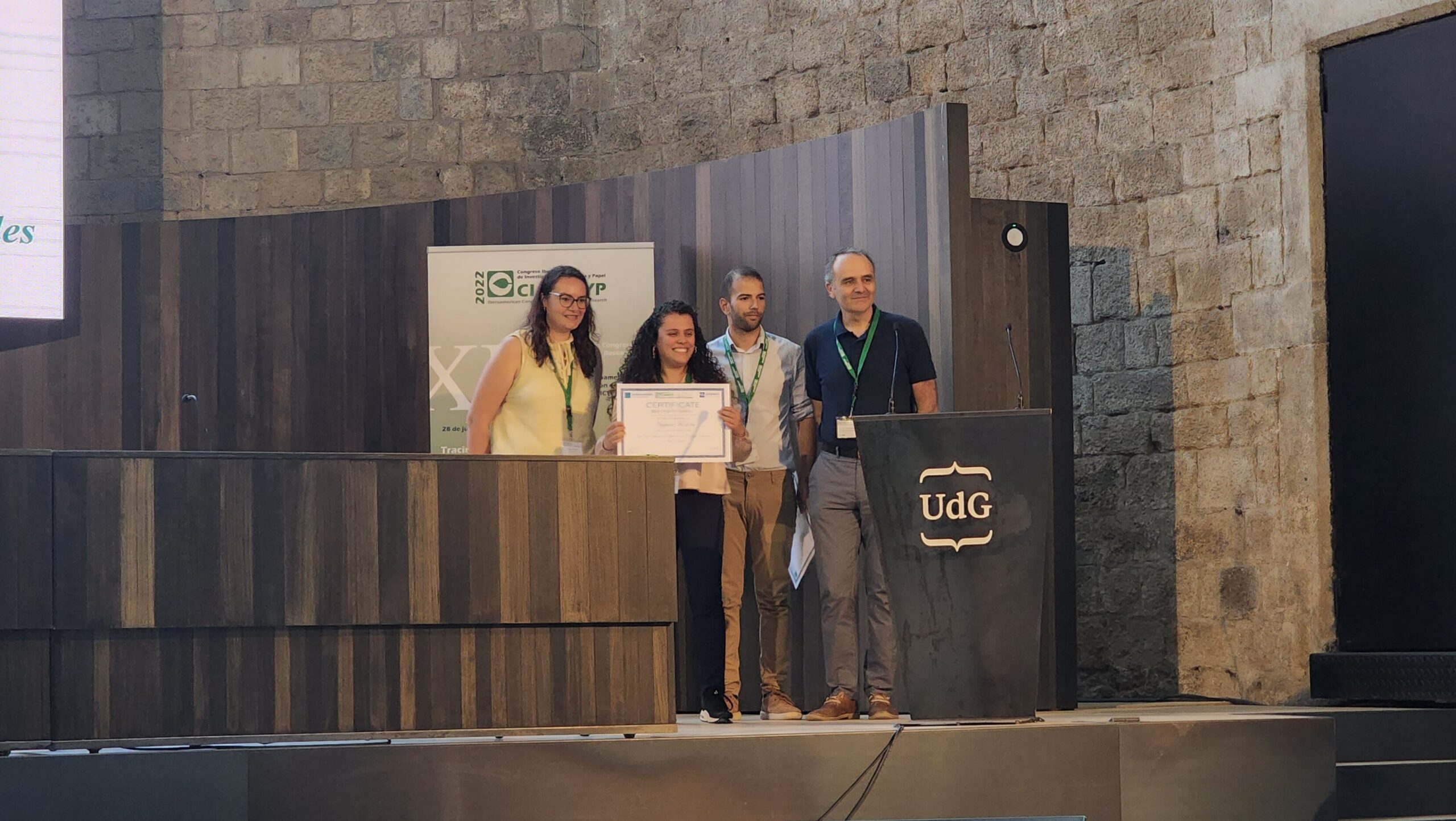 Naycari Forfora is recognized on stage - Naycari Forbore Attends Iberoamerican Cellulose Conference in Spain - Forest Biomaterials NC State University