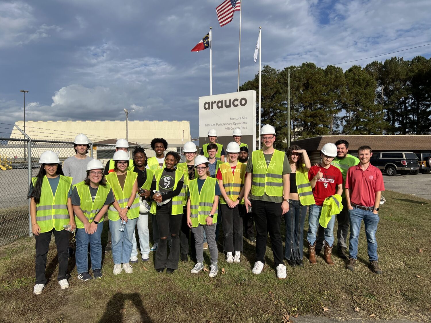 Arauco tour group photo - Exploring Sustainability in Action: Sustainable Materials and Technology Students Tour Arauco's Moncure Plant - Forest Biomaterials at NC State University