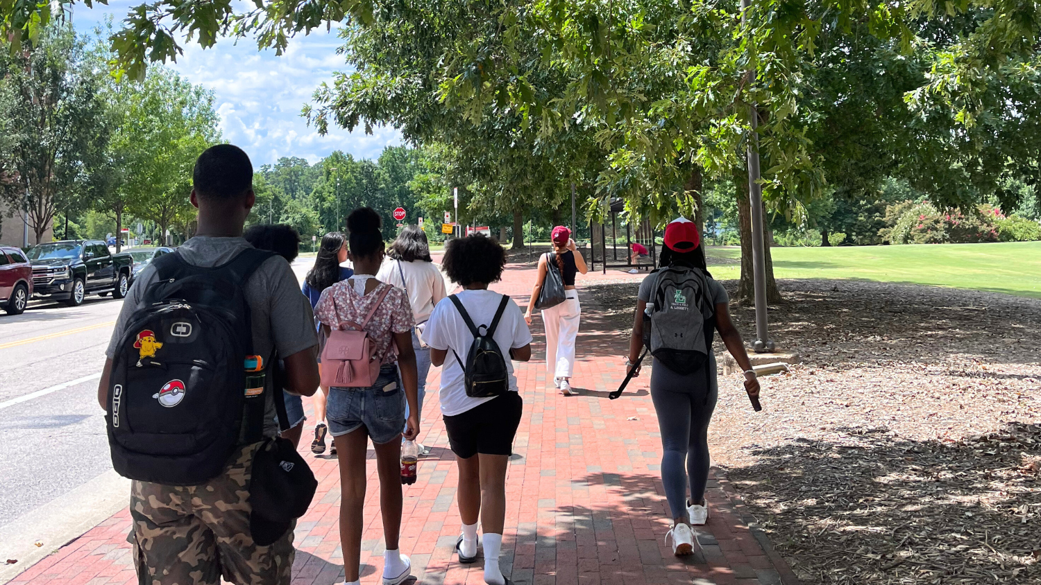 Group of High School Students walk on campus - CNR High School Summer Research Program - Forestry and Environmental Resources at NC State University
