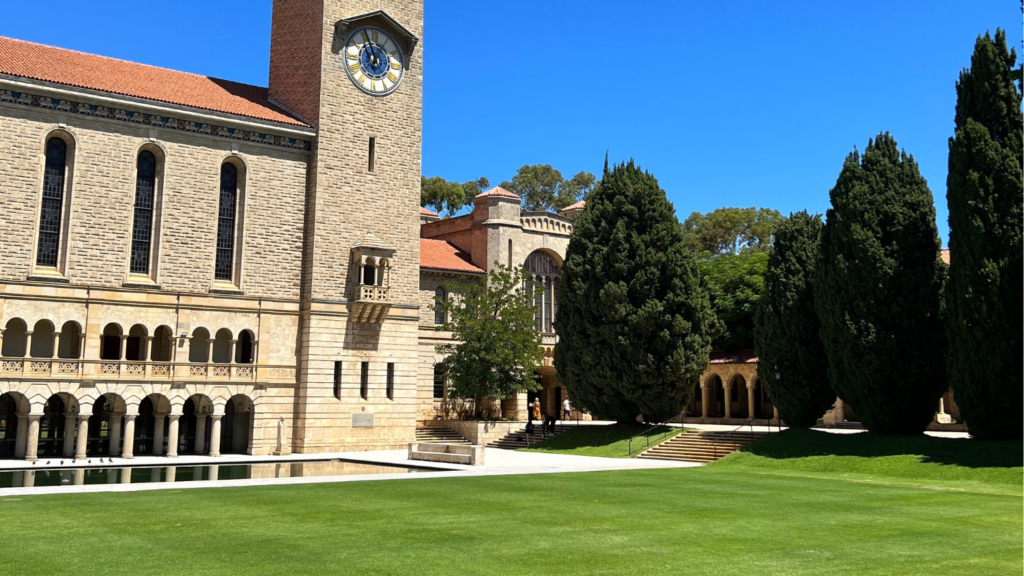 Large tan brick building with an orange roof. Grassy area is in the foreground - Tatiana Frontera’s Semester in Australia - Forestry and Environmental Resources at NC State University