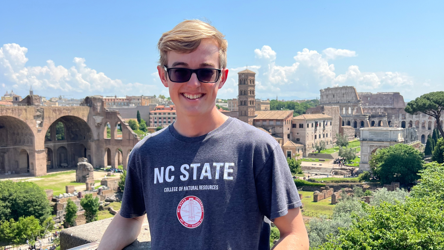 Picture of Trey with ruins in the back ground - Trey Mumma’s Travels in Italy - Forestry and Environmental Resources at NC State University