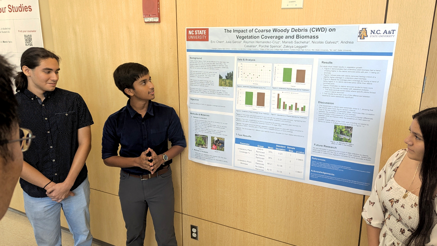 Three students presenting on the impact of Coarse Woody Debris - High School Research - Forestry and Environmental Resources NC State University