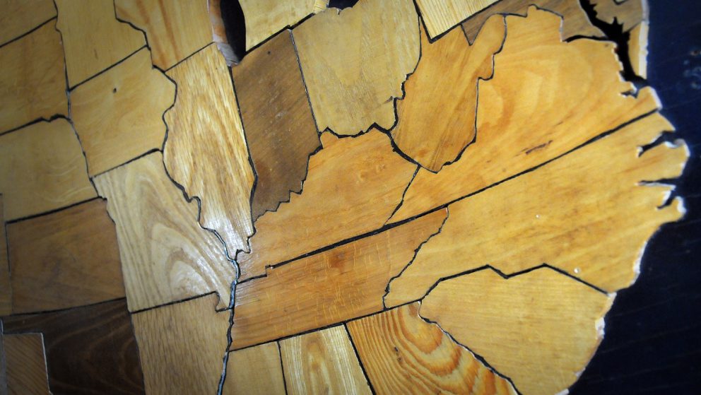 map of US from carved wood