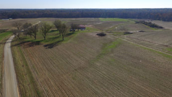 View of an agriculture field from an overhead drone