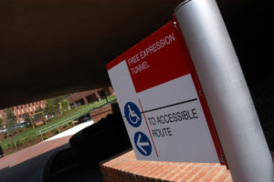 sign indicating the location of a wheelchair-accessible route