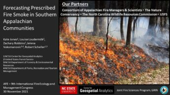 Presentation Title: Forecasting Prescribed Fire Smoke in Southern Appalachian Communities - Future Fire Use and Wildland Urban Interface Communities in Western North Carolina - Center for Geospatial Analytics at NC State University