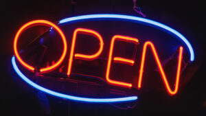 neon sign saying "open"