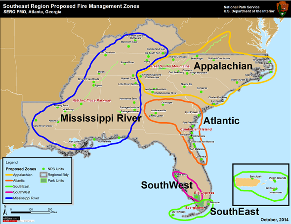 A map of proposed fire management zones in the Southeastern United States