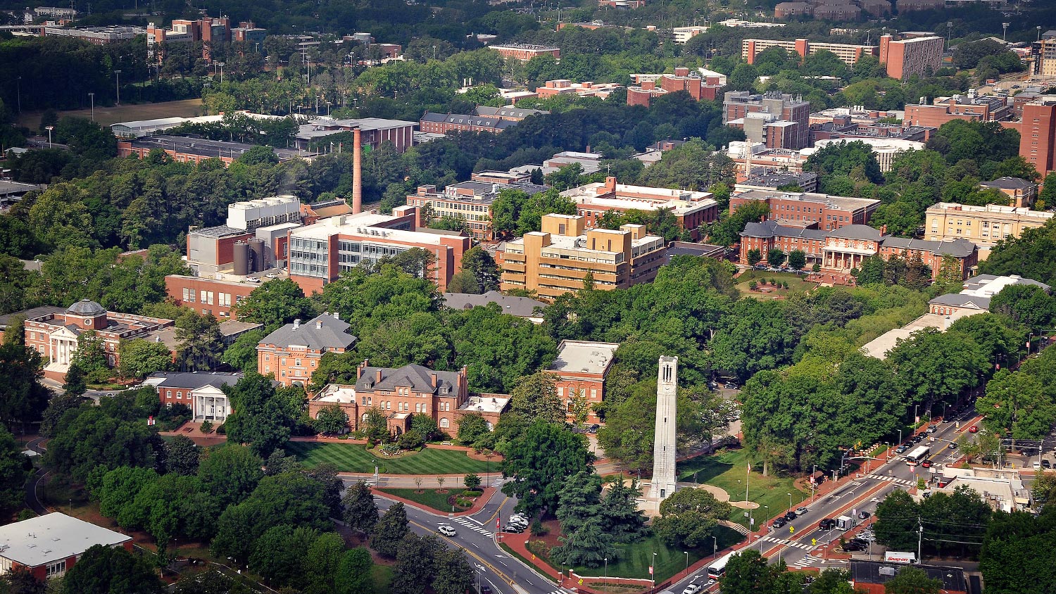 An aerial photo of North Carolina State University's Central Campus