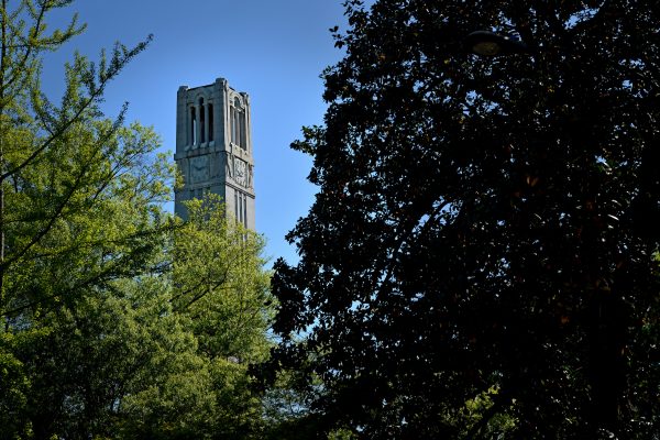 The Memorial Belltower at North Carolina State University on a spring day