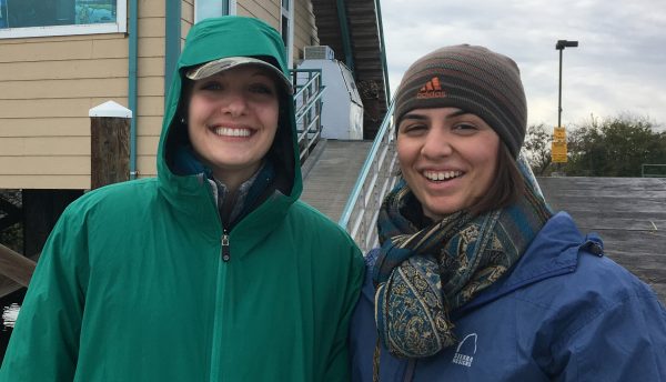 Megan Amanatides and Christiana Ades before going out for fieldwork in the Sacramento San-Joaquin Delta in California.