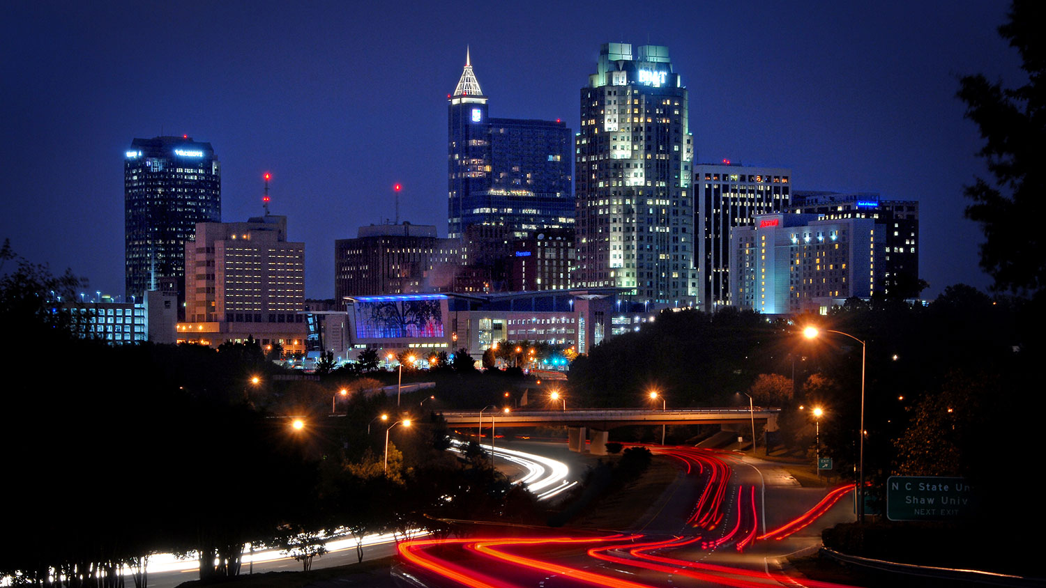 Raleigh skyline at night