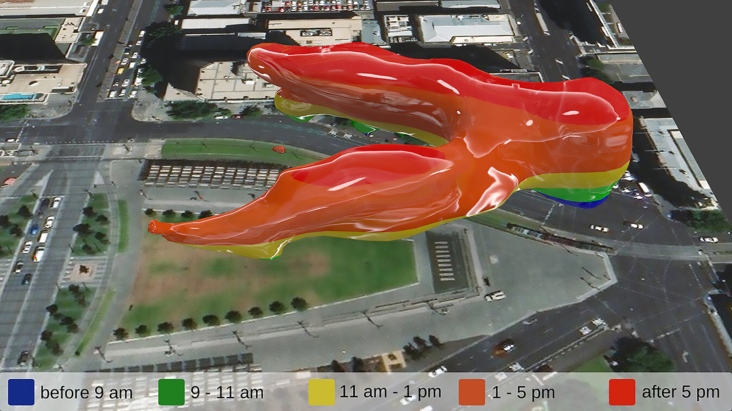 3D visualization of foot traffic through a public plaza