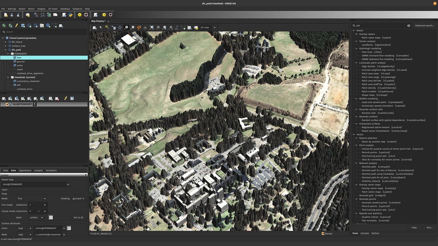 screenshot of the GRASS GIS interface