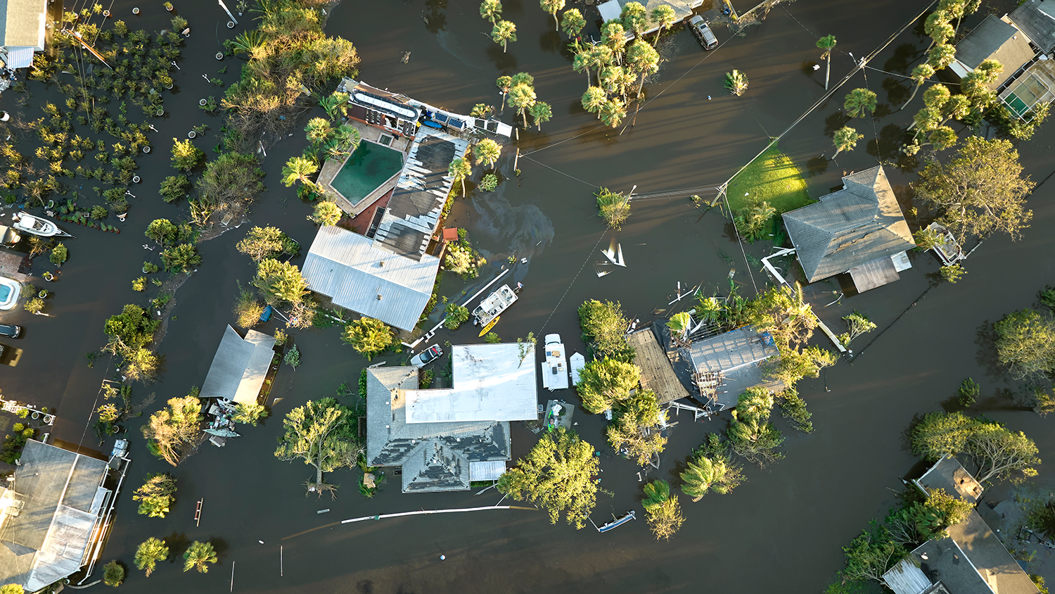 aerial view of flooded homes in Florida after Hurricane Ian