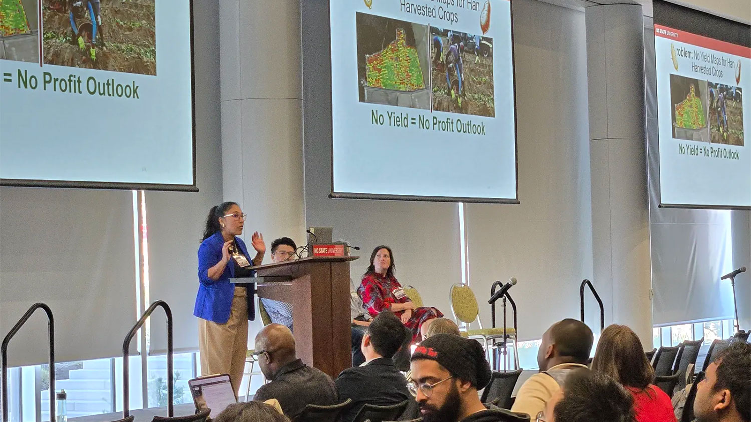 Daniela Jones of the Department of Biological and Agricultural Engineering discussed using AI to improve the planning and management of sweetpotato production.