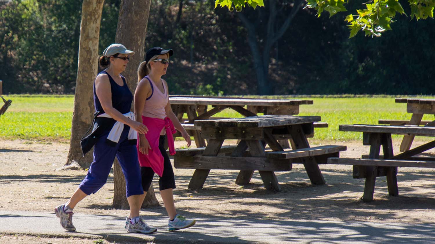 Women walking in park