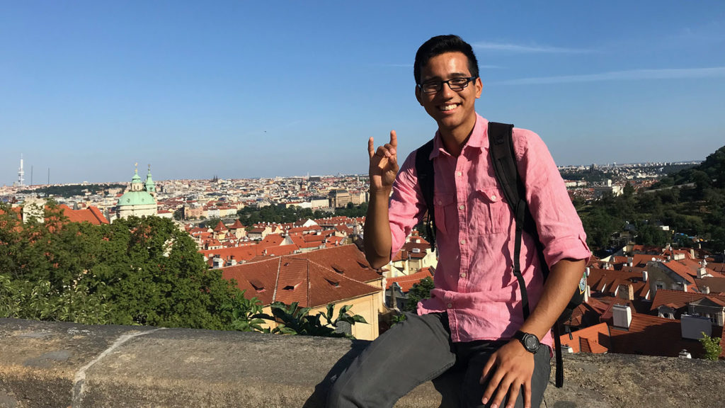 Daniel Amparo poses while conducting research in Germany