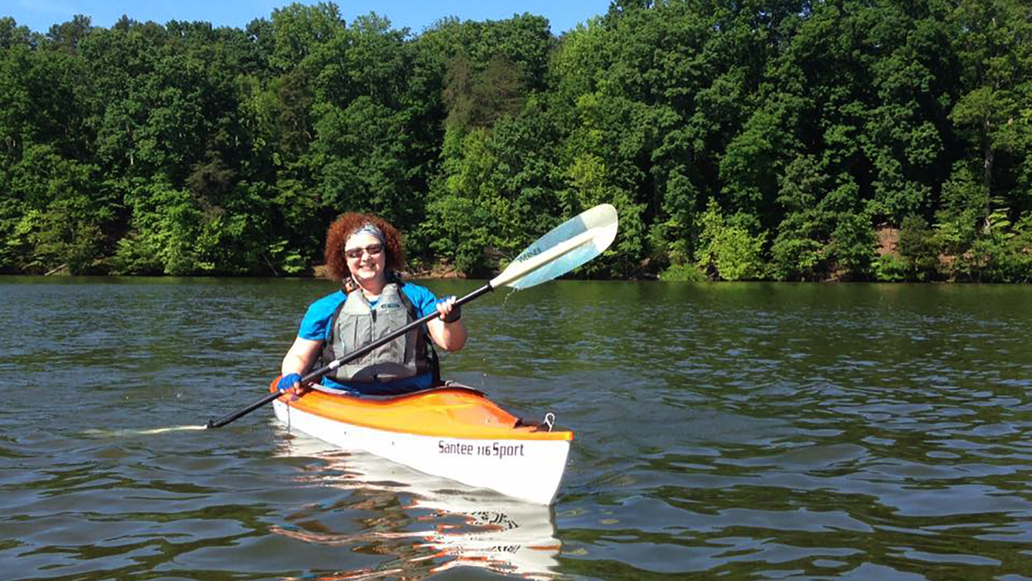 Adriene Heffner kayaking on a lake: A Student at 50: a Non-Traditional Journey in the College of Natural Resources
