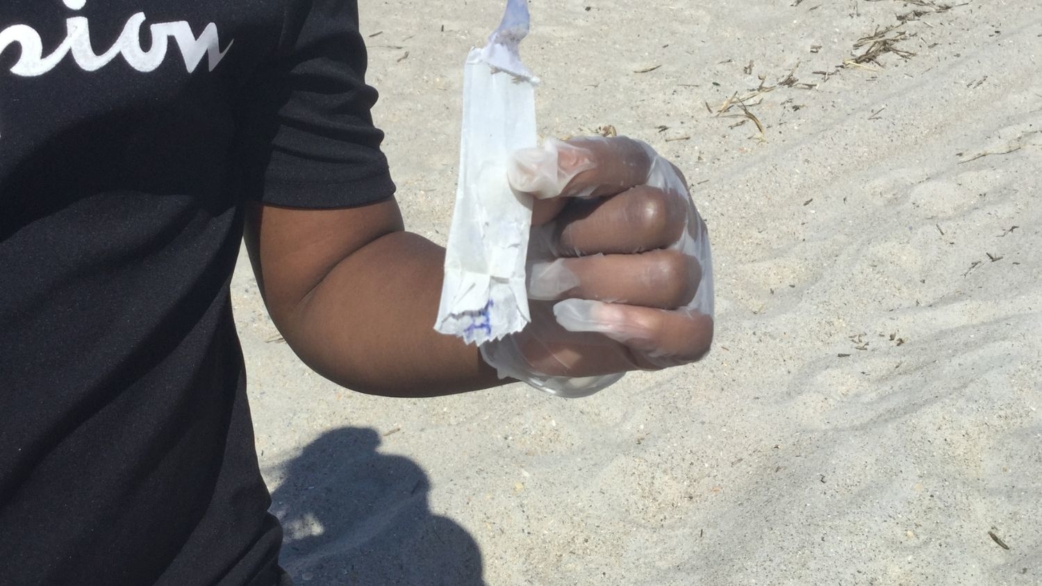 Students picked up trash at the beach in New Hanover County.