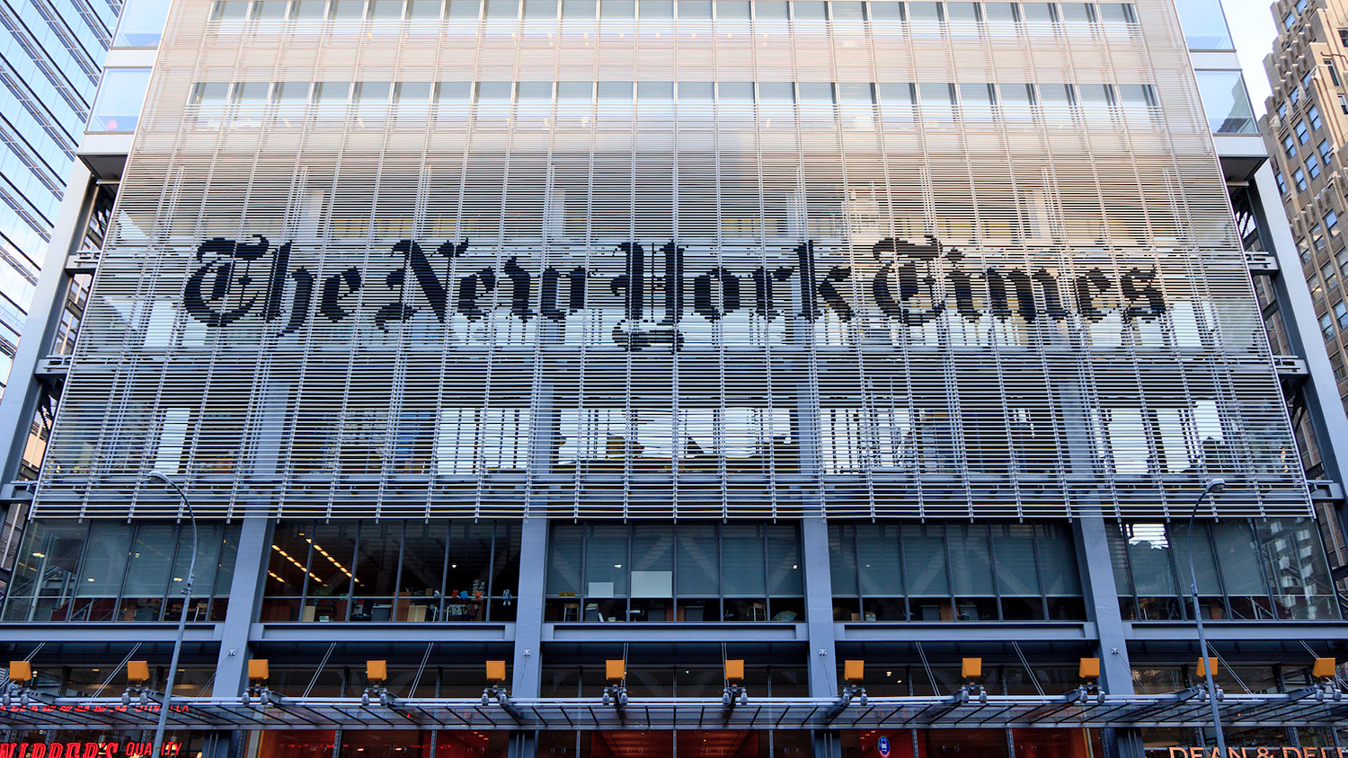 New York Times logo on building front