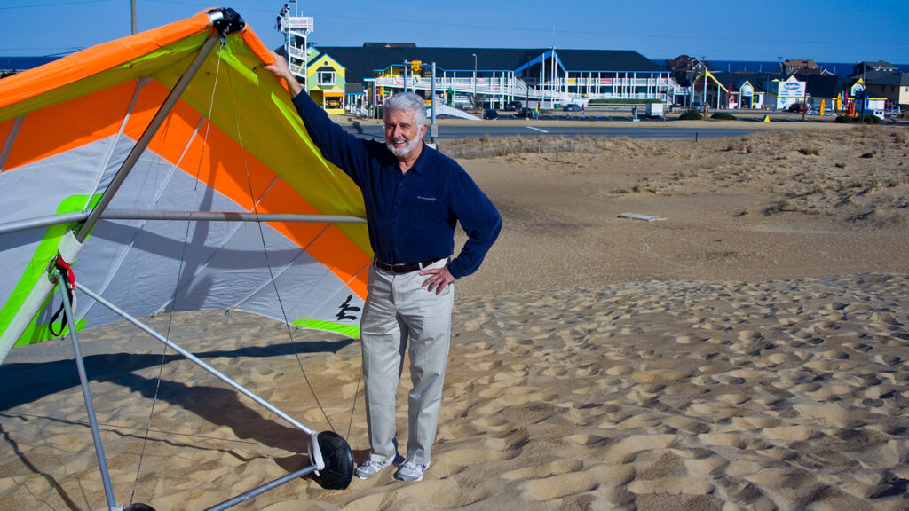 John Harris of Kitty Hawk Kites on a beach in Nags Head, North Carolina. 