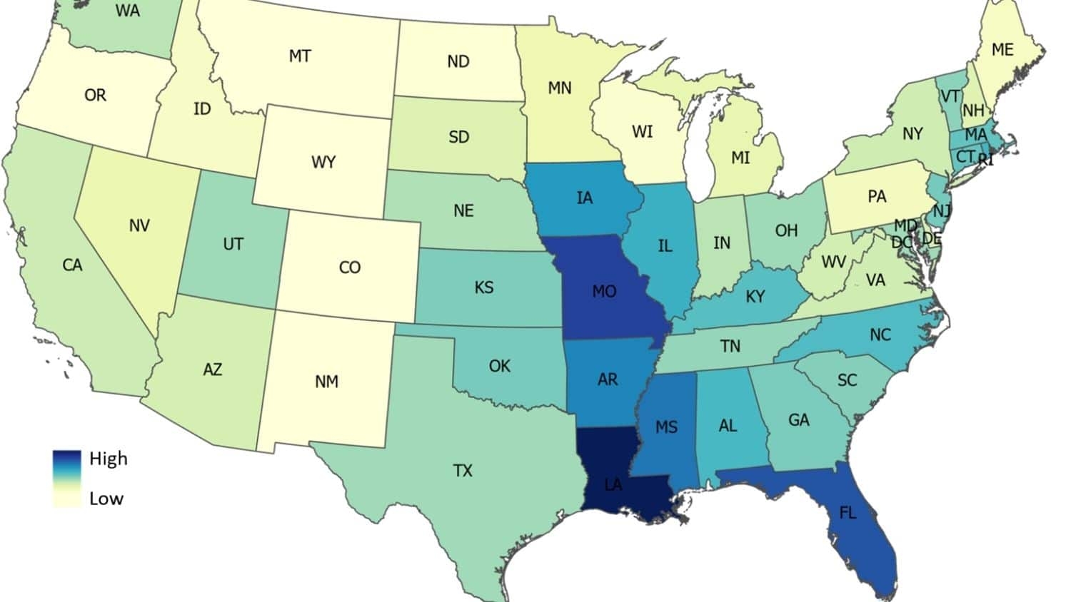 Map of the United States - Study: Flood Damage Risk Is Underestimated Across the US - College of Natural Resources News NC State University