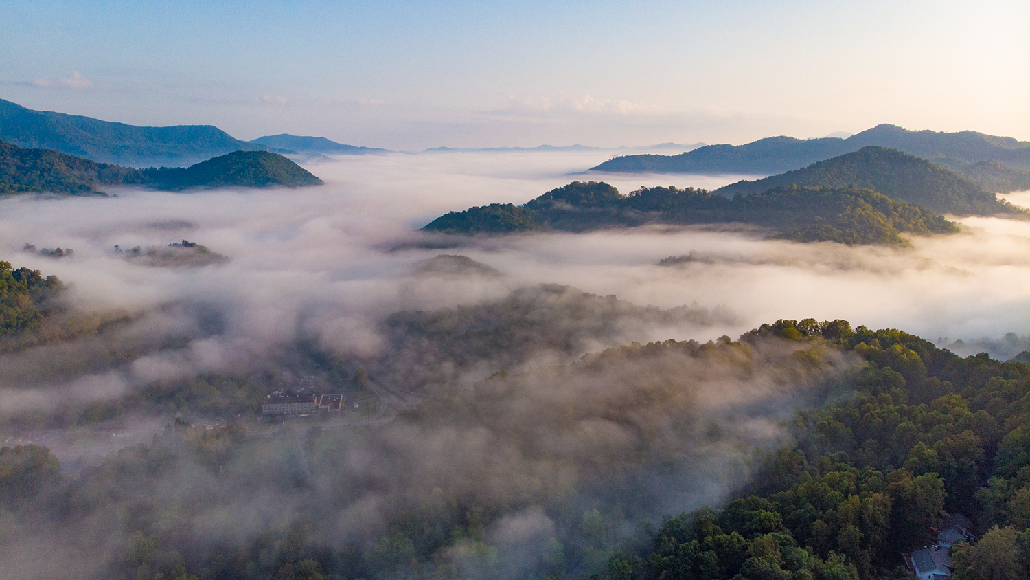 Drone View of Morning Clouds over Blue Ridge Mountains - What a Post-Pandemic Future Looks Like for NC's Forestry Sector - College of Natural Resources News NC State University