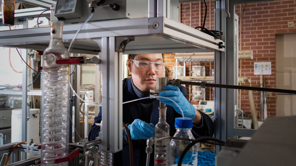 Close-up of Sunkyu Park in his research lab.