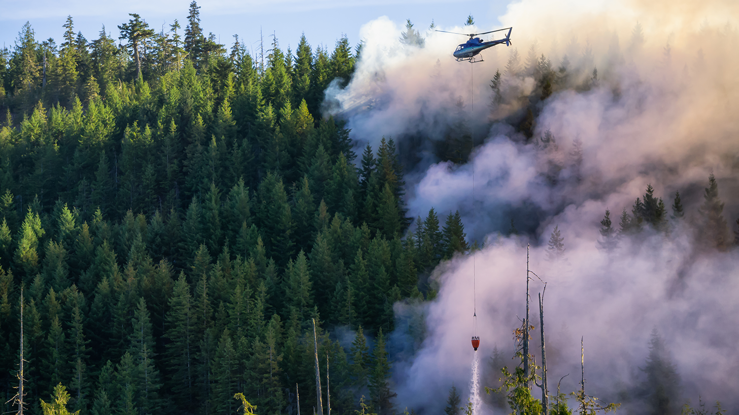 A helicopter releases water to extinguish a wildfire in British Columbia, Canada - Why Canada's Wildfires Are So Bad This Year - College of Natural Resources News - NC State University