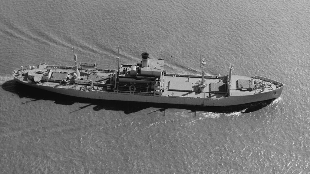 Aerial photo of a naval ship.