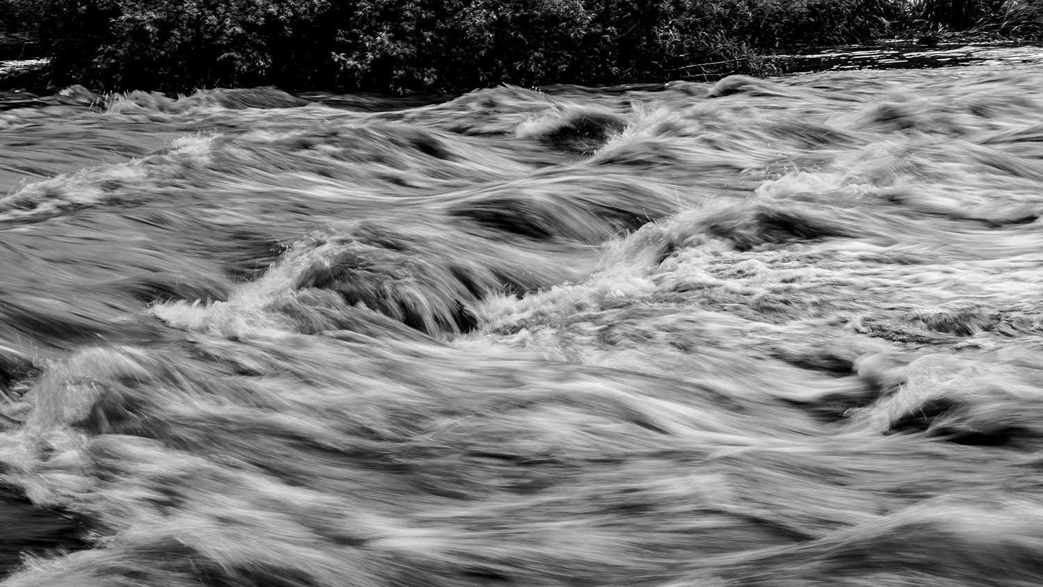 Grayscale photo of river.