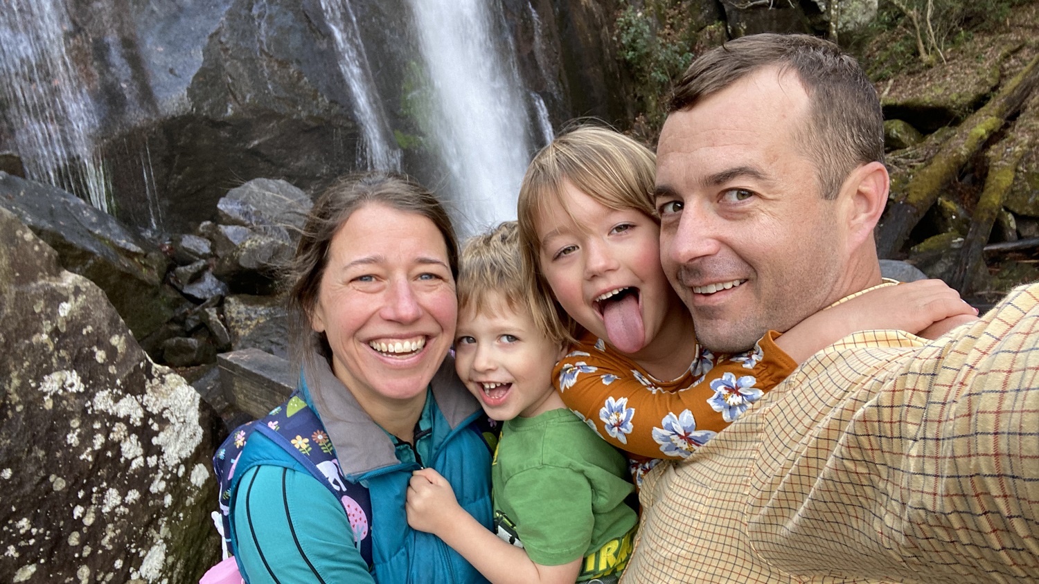 Family Photo near a Waterfall - Faculty Feature: Meet Kathryn Stevenson - Parks, Recreation and Tourism Management at NC State University