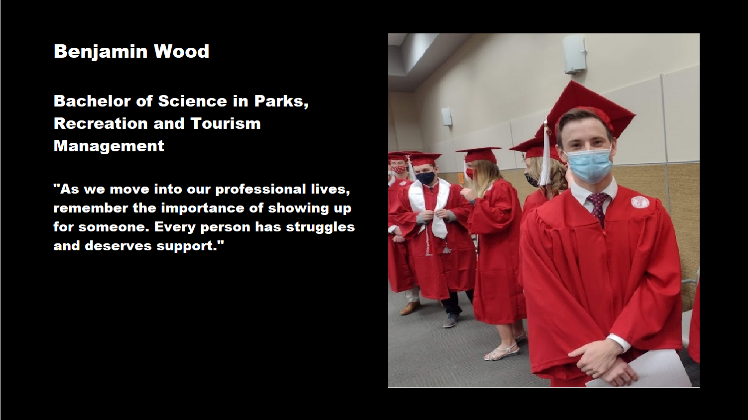 Benjamin wood in his cap and gown - Student Spotlight: Benjamin Wood and the Path to Graduation - Parks Recreation and Tourism Management NC State University