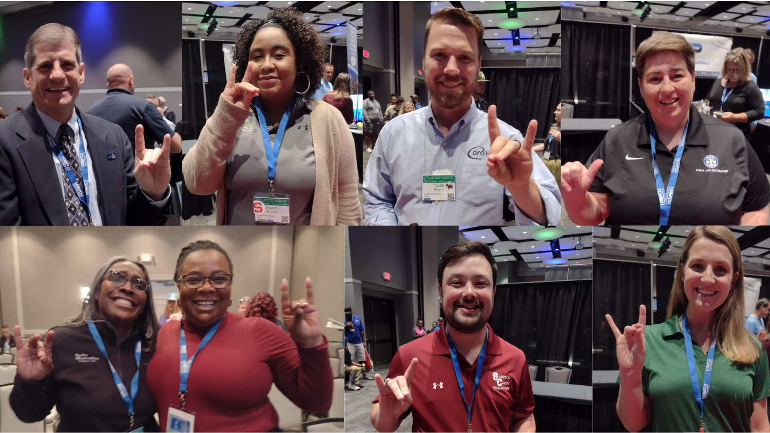 PRTM Alums showing wolfpack pride (wolf ears) at NCRPA Fall 2022 Conference - NC Recreation & Parks Scholarships Awarded at NCRPA Annual Conference - Parks Recreation and Tourism Management NC State University