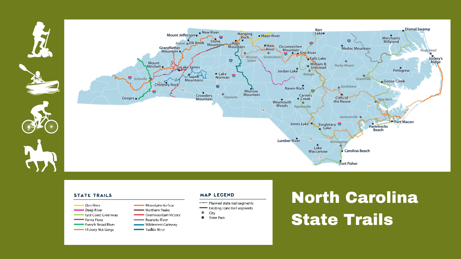 Map of North Carolina State Trails - North Carolina: The Great Trails State - Parks Recreation and Tourism Management NC State University