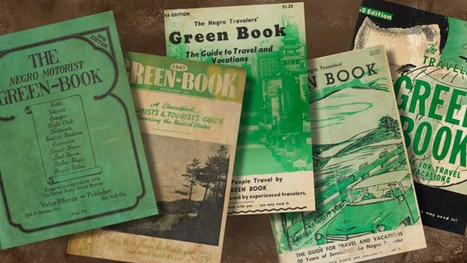 Multiple covers of the Green Book - Celebrating the Green Book: A Lifeline for Black Travelers - Parks Recreation and Tourism Management NC State University
