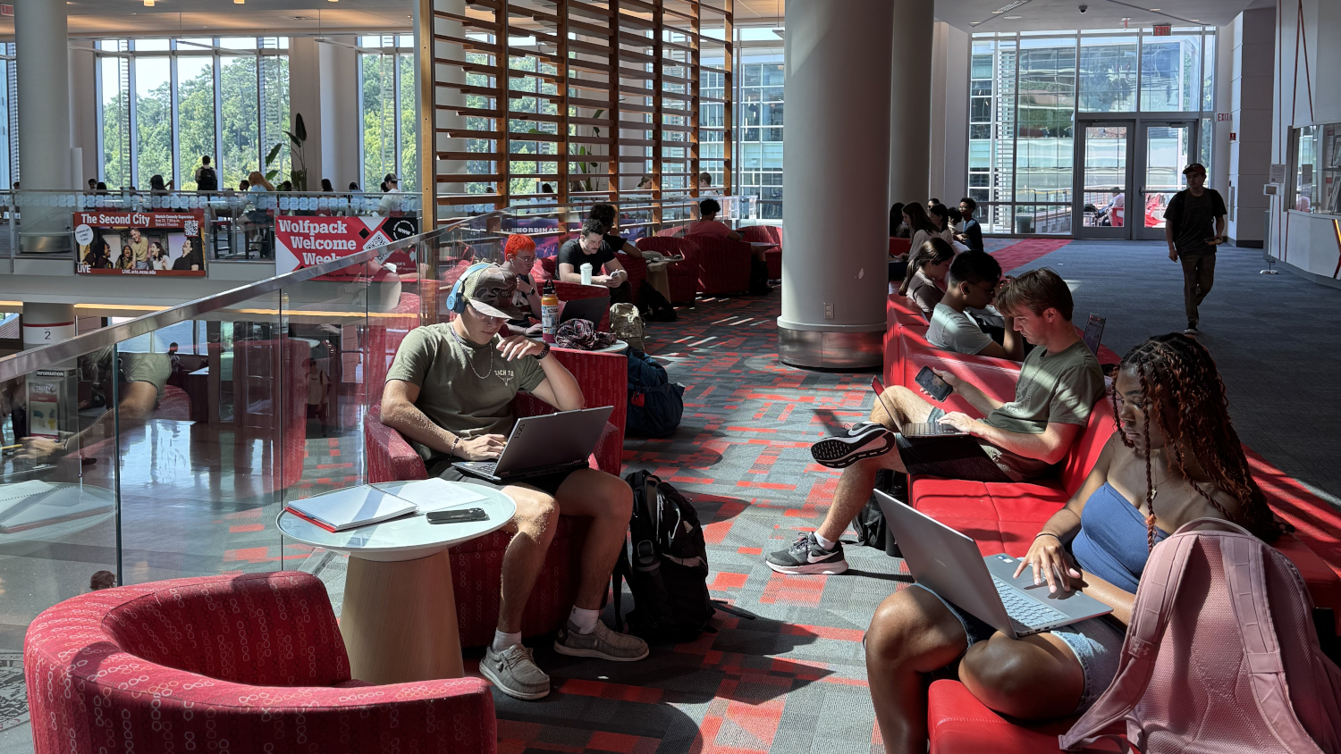 Focused students sit on couches and chairs to study throughout the many study areas of Talley Student Union. - Admissions - College of Natural Resources at NC State