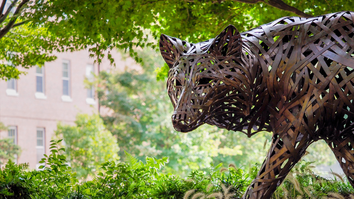 One of the wolf statues near the free expression tunnel on NC&#160;State's main campus.