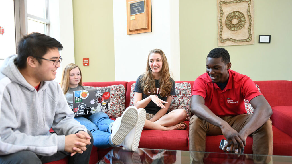 Students talking in the lounge - College of Natural Resources News NC State University