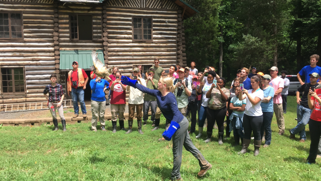 Bird release in front of Lodge at Slocum Camp