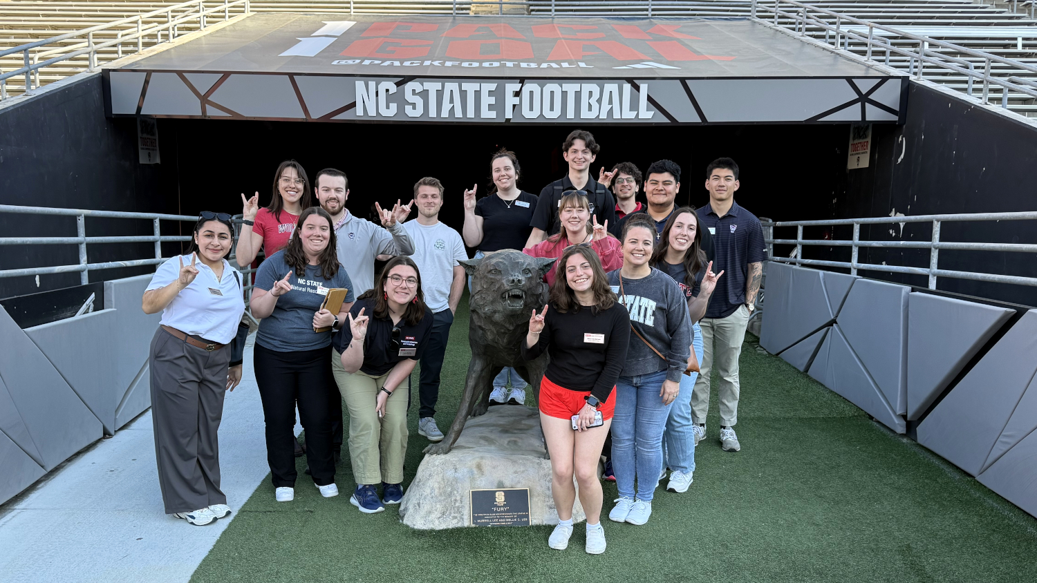 Group with NC State Wolf Statue at the Carter-Finley Stadium - James Buzzard Leadership Development Program - College of Natural Resources NC State University